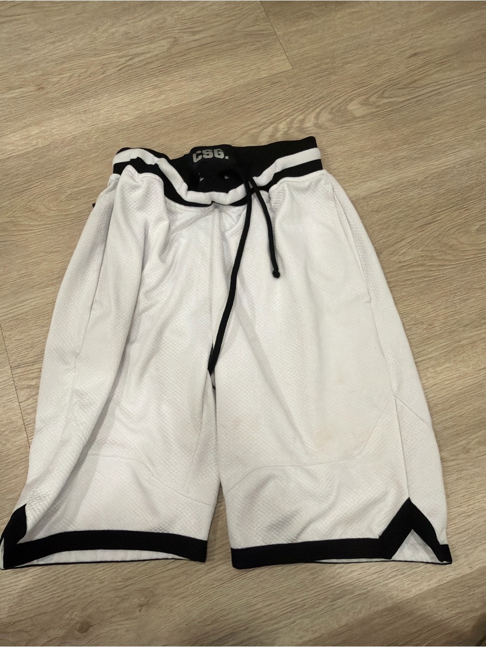 Men's White Athletic Shorts with Black Trim